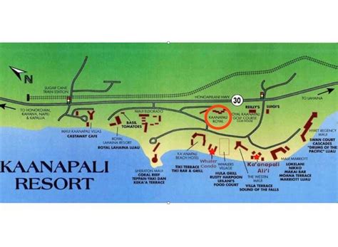 Map of the Kaanapali area which shows the location of the resort circled in red. | Kaanapali ...