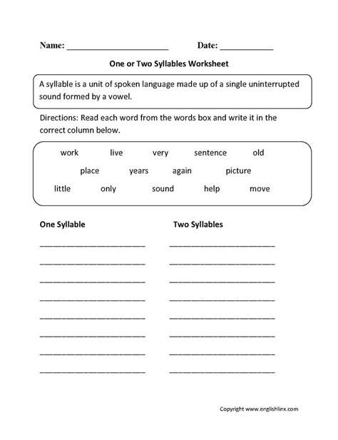 Syllables Worksheets | Syllable worksheet, Syllable, Multisyllabic words