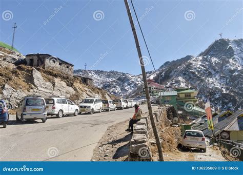 Nathula Pass, Gangtok, Sikkim, 1st Jan 2019: Tourist Car Parked in Line Near Road of Nathu La ...