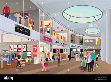 A vector illustration of people shopping in a mall Stock Vector Image ...