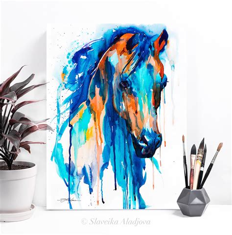 Blue Horse Watercolor Painting Print by Slaveika Aladjova - Etsy