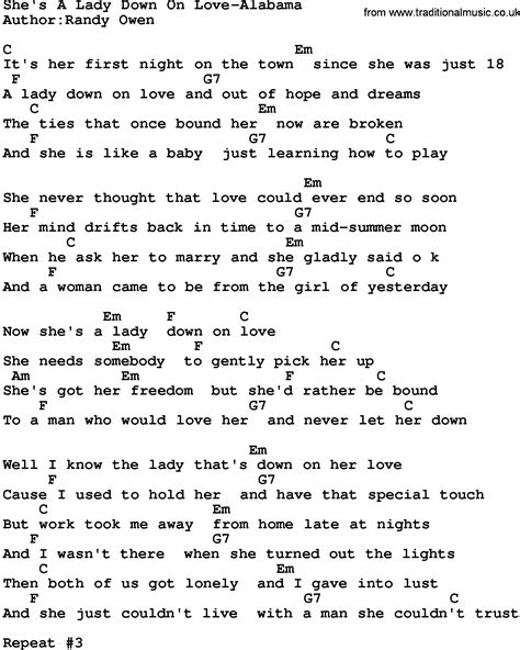 Country Music:She's A Lady Down On Love-Alabama Lyrics and Chords