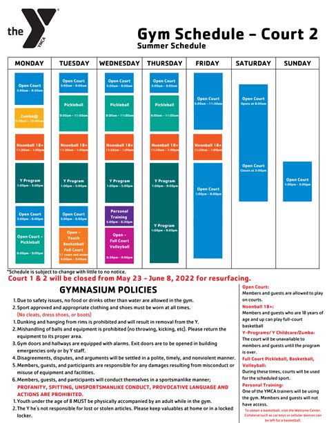 Facility Schedule :: YMCA San Angelo