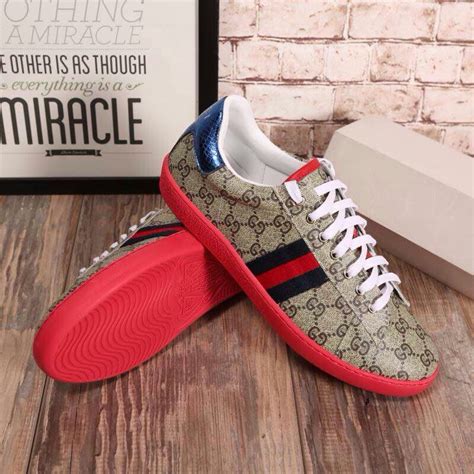 Gucci Men Ace GG Supreme Canvas Sneaker Shoes-Red - LULUX