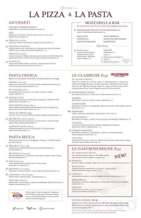 Eataly menu in Chicago, Illinois, USA