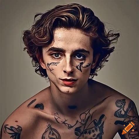 Timothee chalamet with skull face tattoo on Craiyon