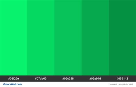 Green Shades Palette | HEX Colors #08f26e, #07da63, #06c258, #06a94d, #059142