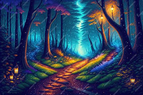 Premium AI Image | a forest at night fantasy mystical