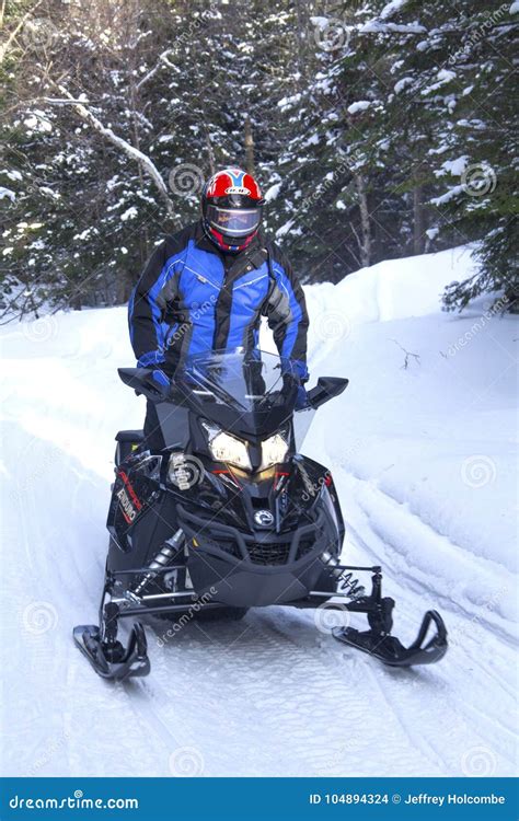 Snowmobiler Riding on a Trail on Bald Mountain, Rangeley, Maine ...