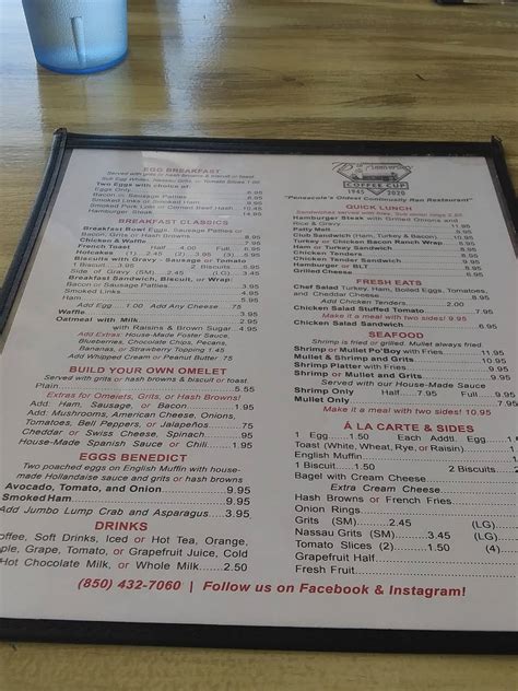 Menu at Coffee Cup Restaurant, Pensacola