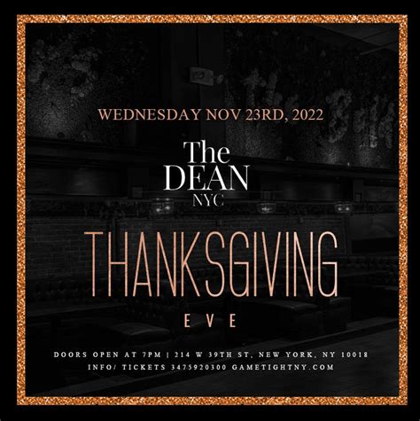 Nov 23 | The Dean NYC Times Square Thanksgiving Eve party 2022 | New ...