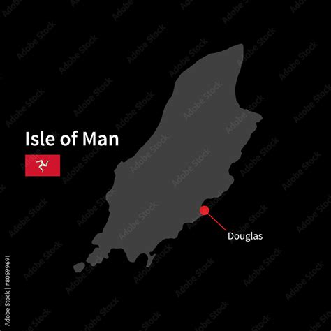 Detailed map of Isle of Man and capital city Douglas with flag Stock Vector | Adobe Stock