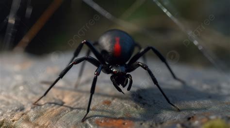 Laba Laba Hitam Dan Merah Berdiri Di Samping Beberapa Bahan Kayu ...