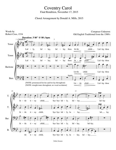 Coventry Carol Sheet music for Voice | Download free in PDF or MIDI | Musescore.com