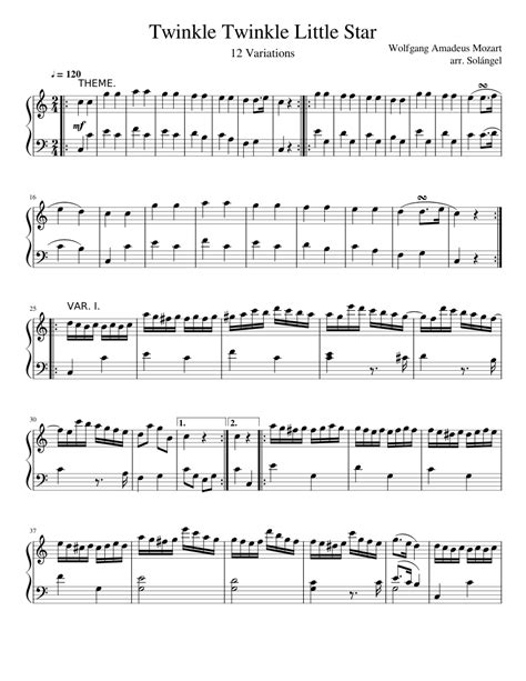 12 Variations of Twinkle Twinkle Little Star sheet music download free in PDF or MIDI