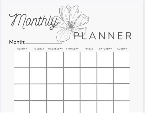 Printable Simple Flower Monthly Planner - Etsy