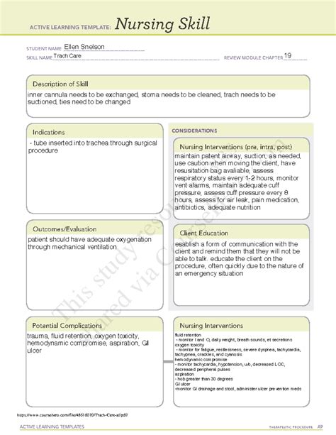 Tracheostomy Care Nursing Skill Template