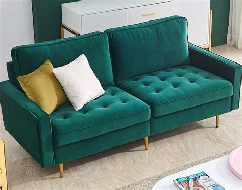 Buy Danxee Velvet Fabric Sofa Couch 71" Wide Mid Century Modern Tufted ...