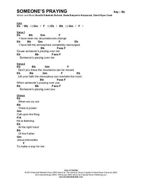 Someone's Praying Chords PDF (Brad & Rebekah) - PraiseCharts