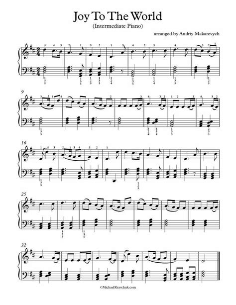 Free Piano Arrangement Sheet Music – Joy To The World – Michael Kravchuk