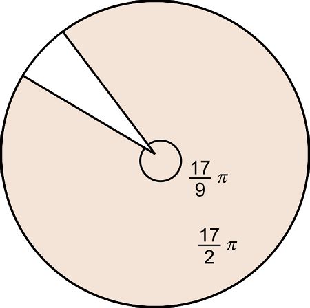 A circle has a sector with an area of 17pi/2 and a central angle of 17pi/9 radians. What is the ...