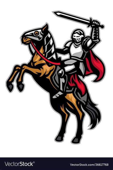 Knight mascot ride horse Royalty Free Vector Image