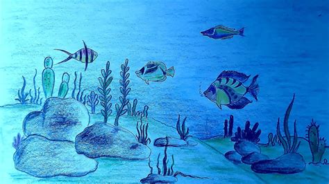 How to draw underwater scenery/Ocean scenery/Colourful fish drawing - YouTube