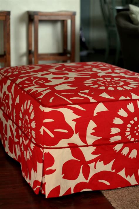 Custom Slipcovers by Shelley: Red Floral Ottoman