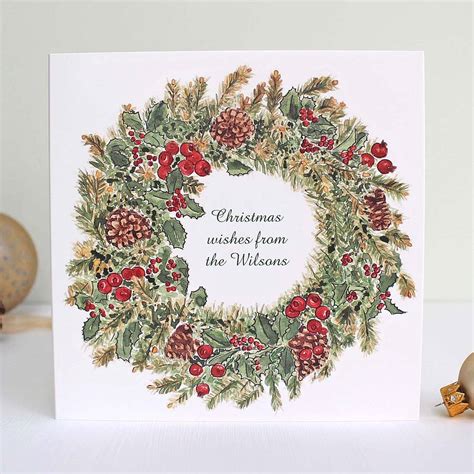 personalised wreath christmas card by martha brook | notonthehighstreet.com