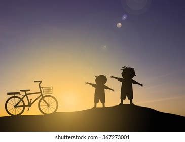 Silhouette Children Playing Sunset 스톡 일러스트 367273001 | Shutterstock