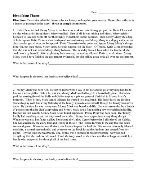 Finding The Theme Of A Story Worksheets — db-excel.com