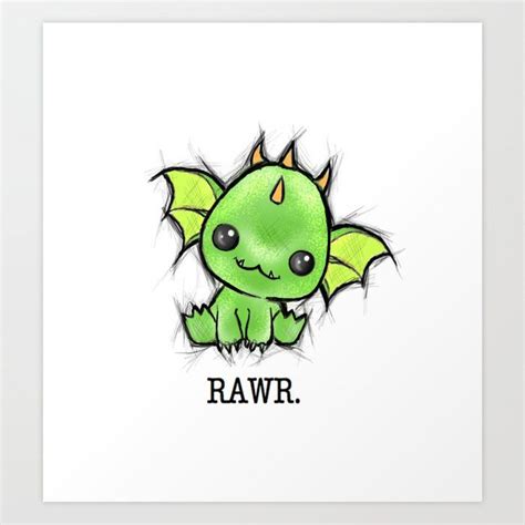 Baby Dragon Kawaii Art Print by Jesse Steel - X-Small | Baby dragons drawing, Easy dragon ...