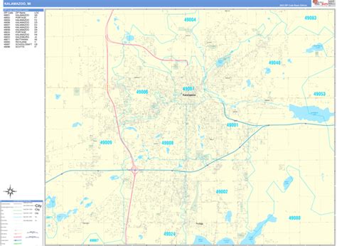 Kalamazoo Michigan Zip Code Wall Map (Basic Style) by MarketMAPS - MapSales