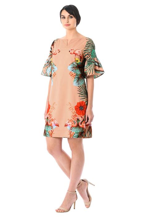 Beaded flamingo floral print crepe shift dress | Flamingo dress, Dresses, Party dresses for women