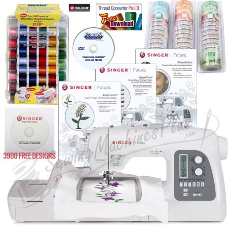 Singer Futura XL-550 w/ BONUS PACKAGE! Software, Stabilizer, Thread, 3900 FREE Embroidery Design ...