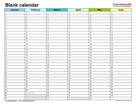 Blank Calendars - Free Printable PDF templates