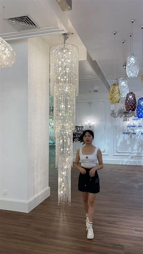 Extra Long Luxury Crystal Chandelier For Staircase / 2 Story Multi-layered Long Light Fixture ...