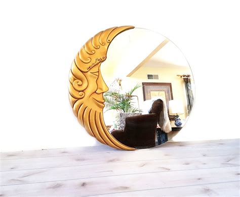 Gold Moon Mirror ~ Large Round Vintage 39" Gold Half Moon Face Round ...