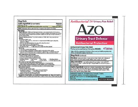 Azo Urinary Tract Defense Antibacterial Protection (i-Health, Inc.) METHENAMINE 162mg, SODIUM ...