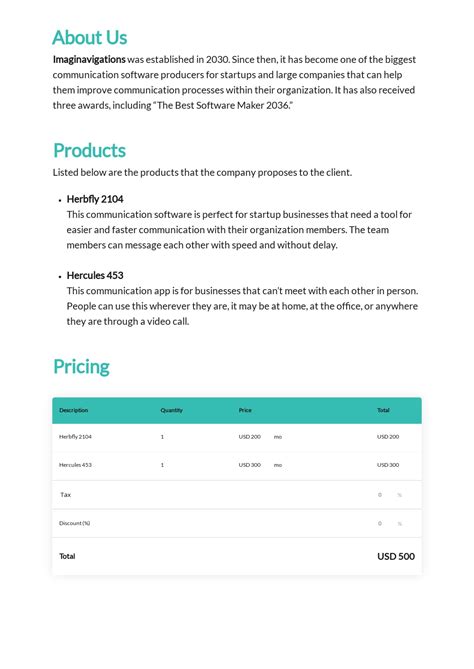 Software Pricing Proposal Template