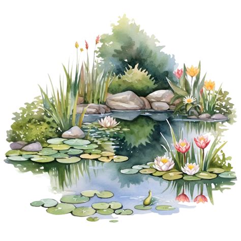Download Pond Landscape Watercolor Clipart for free | Pond drawing ...
