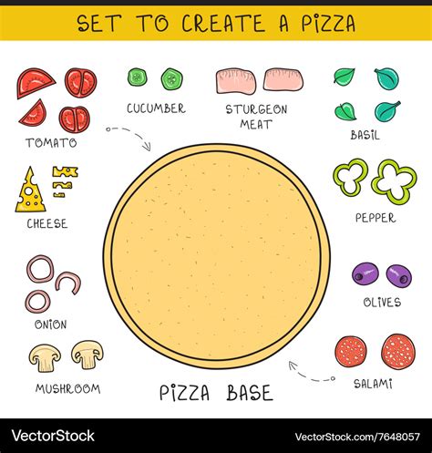 Doodle set of ingredients to build pizza template Vector Image