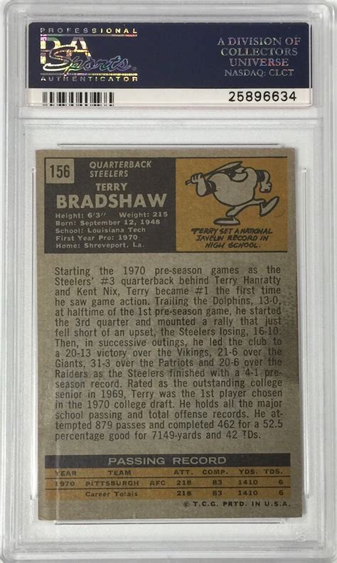 Lot Detail - 1971 Topps Terry Bradshaw Signed Rookie Card - PSA Gem Mint 10 Autograph Grade