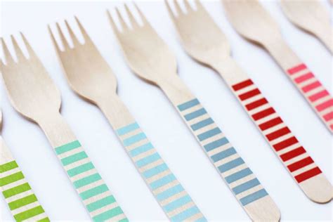 Stripy Wooden Disposable Cutlery A Set Of 12 | Disposable cutlery ...