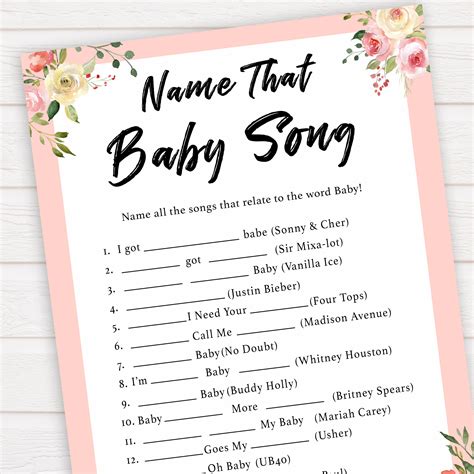 Name That Baby Song - Spring Floral Printable Baby Shower Games – OhHappyPrintables