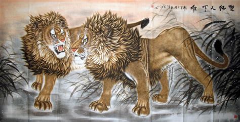 Chinese Painting: Lion-Double Lion win the world - Chinese Painting ...