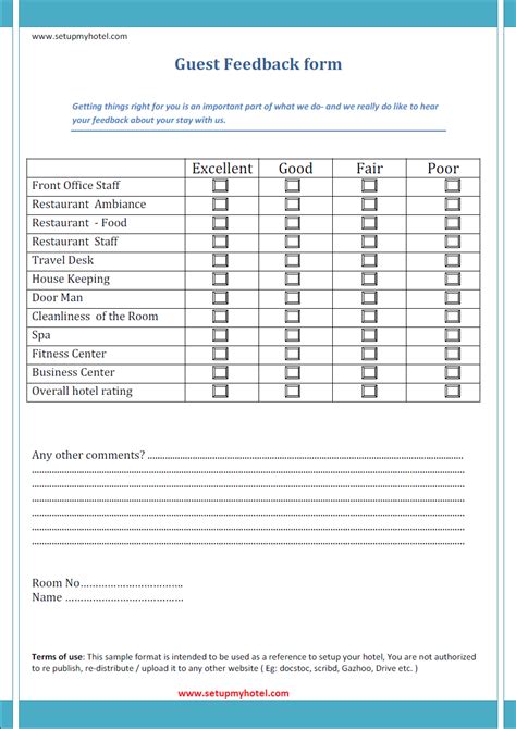 Front Desk - Guest Feedback Format Sample