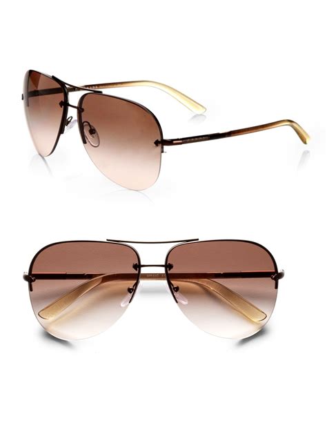 Prada Rimless Aviator Sunglasses in Brown | Lyst