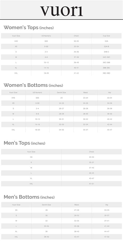 Vuori Sizing Chart