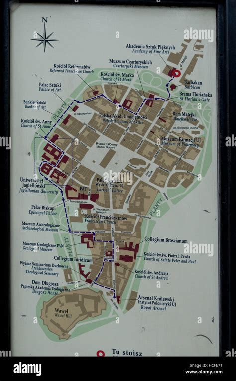 A tourist map showing the local attractions around Krakow Old Town in ...